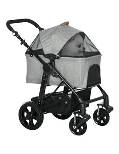 PawHut Dog Pram Pet Stroller for Small Dogs Cats, Foldable Dog Pushchair Trolley with Detachable Pet Carrier Bag, Shock Absorber