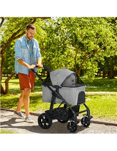 PawHut Dog Pram Pet Stroller for Small Dogs Cats, Foldable Dog Pushchair Trolley with Detachable Pet Carrier Bag, Shock Absorber 2