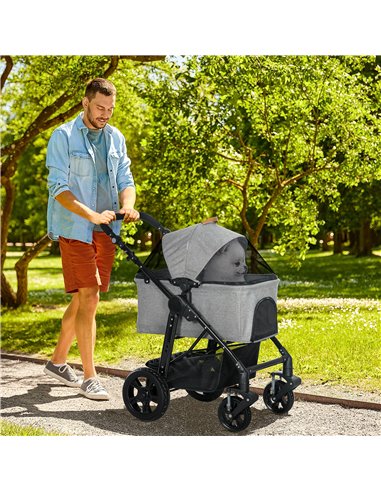 PawHut Dog Pram Pet Stroller for Small Dogs Cats, Foldable Dog Pushchair Trolley with Detachable Pet Carrier Bag, Shock Absorber