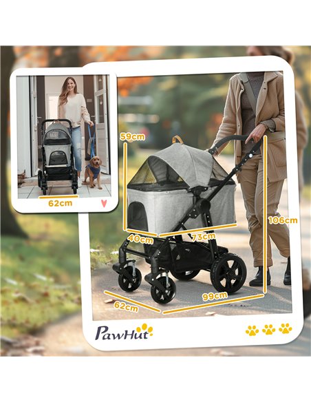 PawHut Dog Pram Pet Stroller for Small Dogs Cats, Foldable Dog Pushchair Trolley with Detachable Pet Carrier Bag, Shock Absorber - pic 144625 | FastDaddyshop