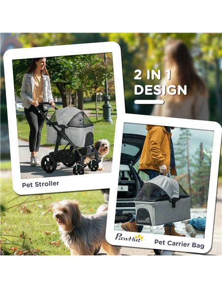 PawHut Dog Pram Pet Stroller for Small Dogs Cats, Foldable Dog Pushchair Trolley with Detachable Pet Carrier Bag, Shock Absorber - pic 144627 | FastDaddyshop