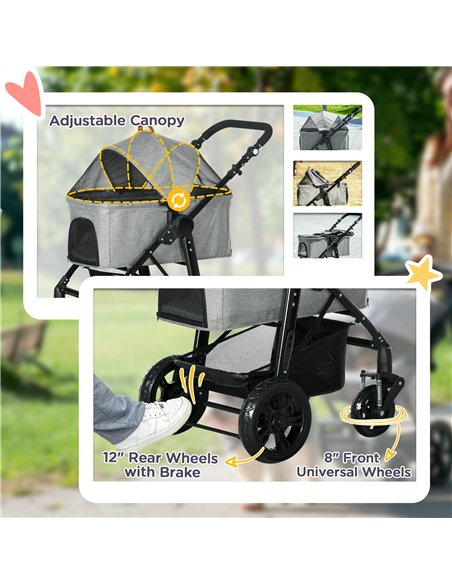 PawHut Dog Pram Pet Stroller for Small Dogs Cats, Foldable Dog Pushchair Trolley with Detachable Pet Carrier Bag, Shock Absorber - pic 144629 | FastDaddyshop