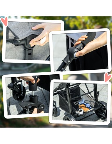 PawHut Dog Pram Pet Stroller for Small Dogs Cats, Foldable Dog Pushchair Trolley with Detachable Pet Carrier Bag, Shock Absorber