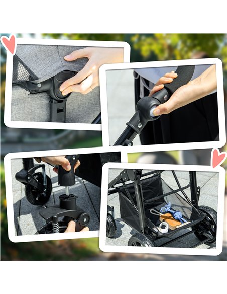 PawHut Dog Pram Pet Stroller for Small Dogs Cats, Foldable Dog Pushchair Trolley with Detachable Pet Carrier Bag, Shock Absorber - pic 144630 | FastDaddyshop