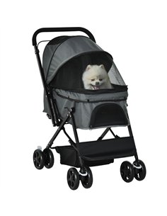 PawHut Pet Stroller Pushchair Foldable Travel Dog Cat Carriage w/ Reversible Handle Brake Basket