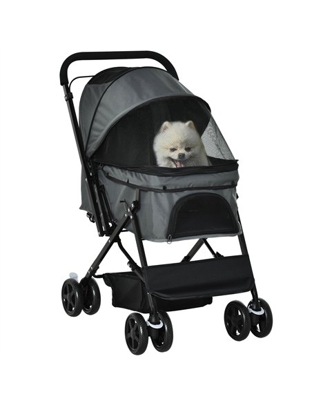 PawHut Pet Stroller Pushchair Foldable Travel Dog Cat Carriage w/ Reversible Handle Brake Basket - pic 144632 | FastDaddyshop