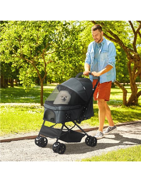 PawHut Pet Stroller Pushchair Foldable Travel Dog Cat Carriage w/ Reversible Handle Brake Basket - pic 144633 | FastDaddyshop