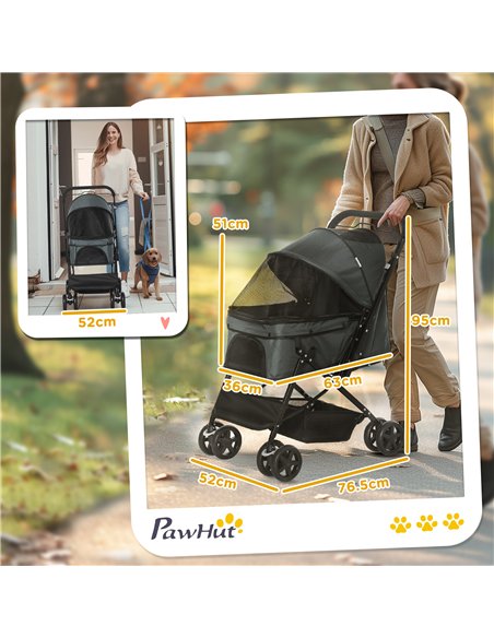 PawHut Pet Stroller Pushchair Foldable Travel Dog Cat Carriage w/ Reversible Handle Brake Basket - pic 144634 | FastDaddyshop