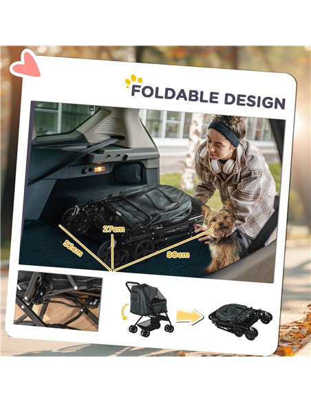 PawHut Pet Stroller Pushchair Foldable Travel Dog Cat Carriage w/ Reversible Handle Brake Basket - pic 144636 | FastDaddyshop