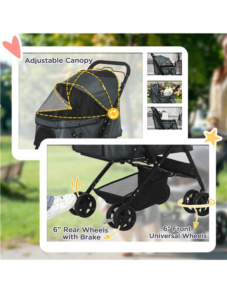 PawHut Pet Stroller Pushchair Foldable Travel Dog Cat Carriage w/ Reversible Handle Brake Basket - pic 144637 | FastDaddyshop