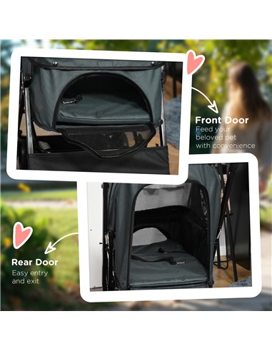 PawHut Pet Stroller Pushchair Foldable Travel Dog Cat Carriage w/ Reversible Handle Brake Basket