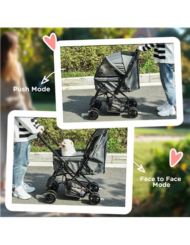 PawHut Pet Stroller Pushchair Foldable Travel Dog Cat Carriage w/ Reversible Handle Brake Basket