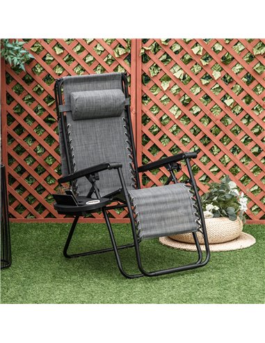 Outsunny Zero Gravity Garden Deck Folding Chair Patio Sun Lounger Reclining Seat with Cup Holder & Canopy Shade - Grey