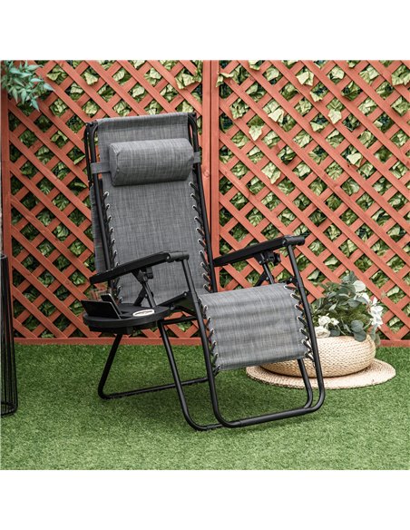 Outsunny Zero Gravity Garden Deck Folding Chair Patio Sun Lounger Reclining Seat with Cup Holder & Canopy Shade - Grey - pic 14464 | FastDaddyshop
