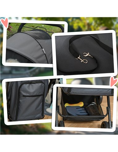 PawHut Pet Stroller Pushchair Foldable Travel Dog Cat Carriage w/ Reversible Handle Brake Basket