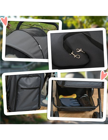 PawHut Pet Stroller Pushchair Foldable Travel Dog Cat Carriage w/ Reversible Handle Brake Basket - pic 144640 | FastDaddyshop