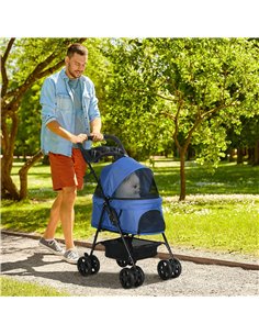 PawHut Dog Pram Dog Stroller Foldable Pet Pushchair with 4 Wheels, Safety Leashes, Cup Holder for Small Dogs, Blue 2