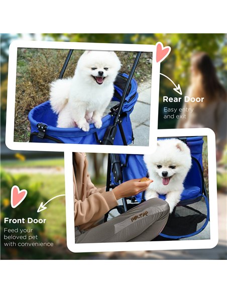 PawHut Dog Pram Dog Stroller Foldable Pet Pushchair with 4 Wheels, Safety Leashes, Cup Holder for Small Dogs, Blue - pic 144647 | FastDaddyshop