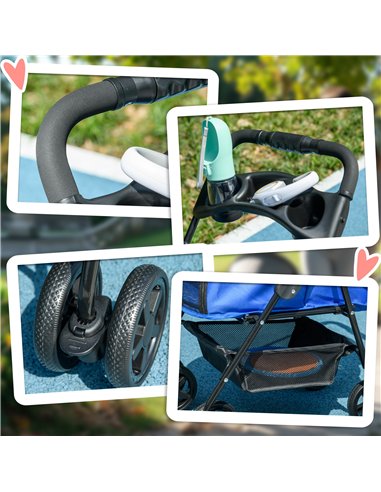 PawHut Dog Pram Dog Stroller Foldable Pet Pushchair with 4 Wheels, Safety Leashes, Cup Holder for Small Dogs, Blue