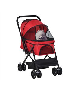 PawHut Pet Stroller Pushchair Foldable Travel Dog Cat Carriage w/ Reversible Handle Brake Basket