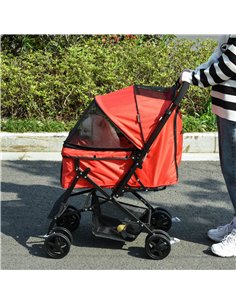PawHut Pet Stroller Pushchair Foldable Travel Dog Cat Carriage w/ Reversible Handle Brake Basket 2