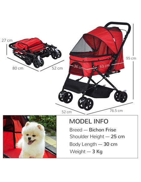 PawHut Pet Stroller Pushchair Foldable Travel Dog Cat Carriage w/ Reversible Handle Brake Basket - pic 144652 | FastDaddyshop