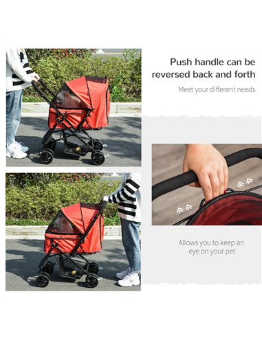 PawHut Pet Stroller Pushchair Foldable Travel Dog Cat Carriage w/ Reversible Handle Brake Basket