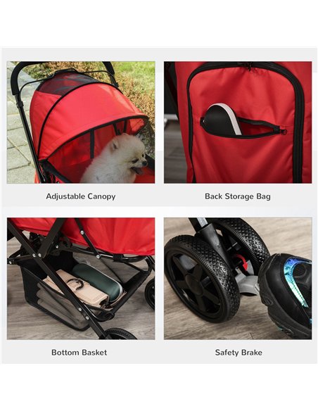 PawHut Pet Stroller Pushchair Foldable Travel Dog Cat Carriage w/ Reversible Handle Brake Basket - pic 144656 | FastDaddyshop
