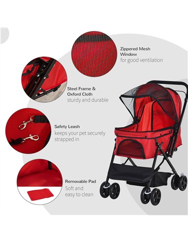 PawHut Pet Stroller Pushchair Foldable Travel Dog Cat Carriage w/ Reversible Handle Brake Basket