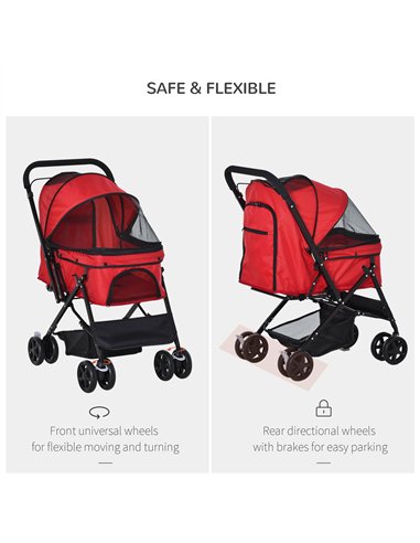 PawHut Pet Stroller Pushchair Foldable Travel Dog Cat Carriage w/ Reversible Handle Brake Basket