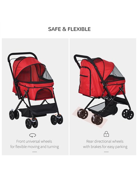 PawHut Pet Stroller Pushchair Foldable Travel Dog Cat Carriage w/ Reversible Handle Brake Basket - pic 144658 | FastDaddyshop