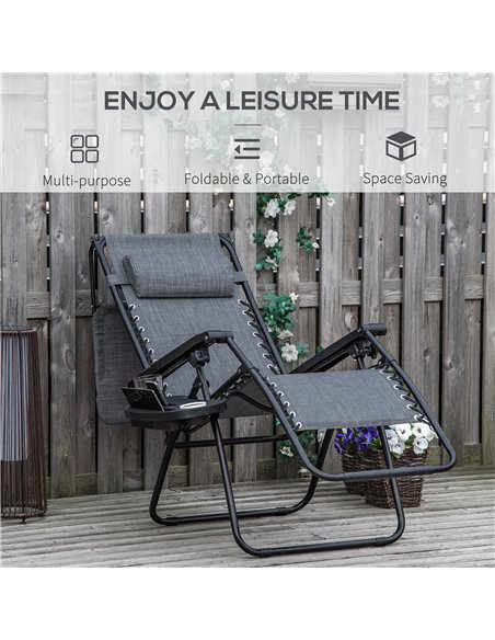 Outsunny Zero Gravity Garden Deck Folding Chair Patio Sun Lounger Reclining Seat with Cup Holder & Canopy Shade - Grey - pic 14466 | FastDaddyshop