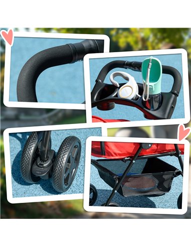 PawHut Dog Pram Dog Stroller Foldable Pet Pushchair with 4 Wheels, Safety Leashes, Cup Holder for Small Dogs, Red
