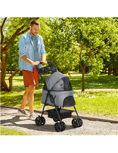 PawHut Dog Pram Dog Stroller Foldable Pet Pushchair with 4 Wheels, Safety Leashes, Cup Holder for Small Dogs, Grey 2