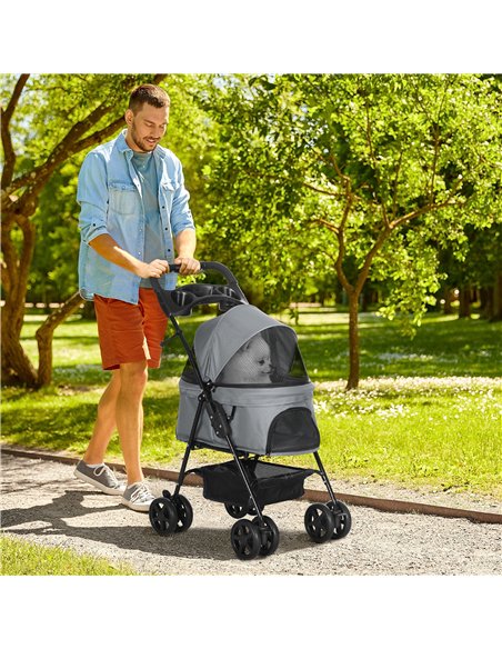 PawHut Dog Pram Dog Stroller Foldable Pet Pushchair with 4 Wheels, Safety Leashes, Cup Holder for Small Dogs, Grey - pic 144669 | FastDaddyshop