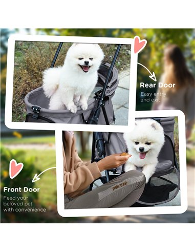 PawHut Dog Pram Dog Stroller Foldable Pet Pushchair with 4 Wheels, Safety Leashes, Cup Holder for Small Dogs, Grey