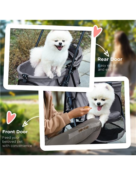 PawHut Dog Pram Dog Stroller Foldable Pet Pushchair with 4 Wheels, Safety Leashes, Cup Holder for Small Dogs, Grey - pic 144674 | FastDaddyshop