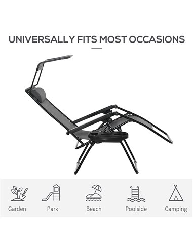 Outsunny Zero Gravity Garden Deck Folding Chair Patio Sun Lounger Reclining Seat with Cup Holder & Canopy Shade - Grey