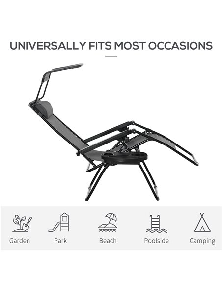 Outsunny Zero Gravity Garden Deck Folding Chair Patio Sun Lounger Reclining Seat with Cup Holder & Canopy Shade - Grey - pic 14469 | FastDaddyshop
