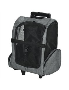 PawHut Pet Travel Backpack Bag Cat Puppy Dog Carrier w/ Trolley and Telescopic Handle Portable Stroller Wheel Luggage Bag (Grey)