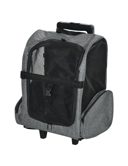 PawHut Pet Travel Backpack Bag Cat Puppy Dog Carrier w/ Trolley and Telescopic Handle Portable Stroller Wheel Luggage Bag (Grey) - pic 144695 | FastDaddyshop