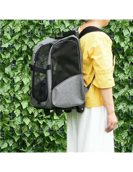 PawHut Pet Travel Backpack Bag Cat Puppy Dog Carrier w/ Trolley and Telescopic Handle Portable Stroller Wheel Luggage Bag (Grey) - pic 144696 | FastDaddyshop