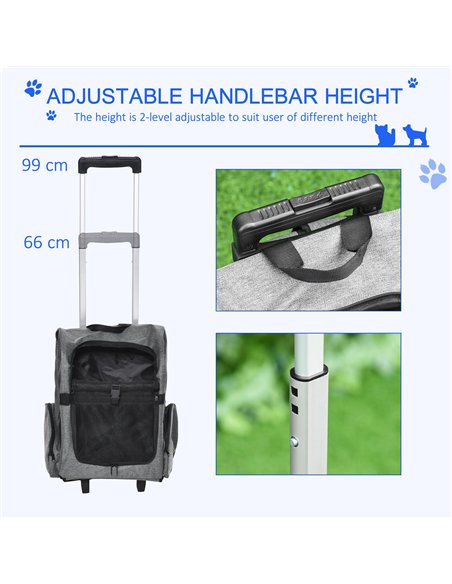 PawHut Pet Travel Backpack Bag Cat Puppy Dog Carrier w/ Trolley and Telescopic Handle Portable Stroller Wheel Luggage Bag (Grey) - pic 144699 | FastDaddyshop