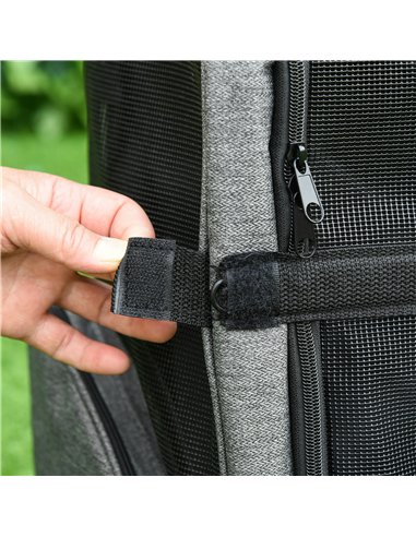 PawHut Pet Travel Backpack Bag Cat Puppy Dog Carrier w/ Trolley and Telescopic Handle Portable Stroller Wheel Luggage Bag (Grey)