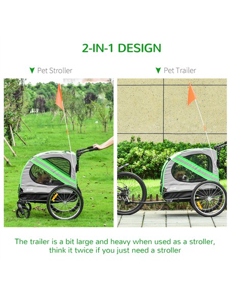 PawHut 2-In-1 Dog Bike Trailer Pet Stroller Pushchair with Universal Wheel Reflector Flag Green - pic 144708 | FastDaddyshop