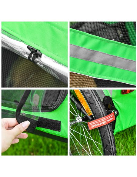 PawHut 2-In-1 Dog Bike Trailer Pet Stroller Pushchair with Universal Wheel Reflector Flag Green - pic 144712 | FastDaddyshop