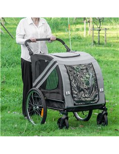 PawHut 2-In-1 Pet Bike Trailer Dog Stroller Pushchair with Universal Wheel Reflector Flag Grey 2