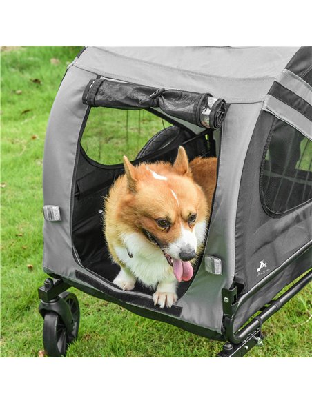 PawHut 2-In-1 Pet Bike Trailer Dog Stroller Pushchair with Universal Wheel Reflector Flag Grey - pic 144715 | FastDaddyshop
