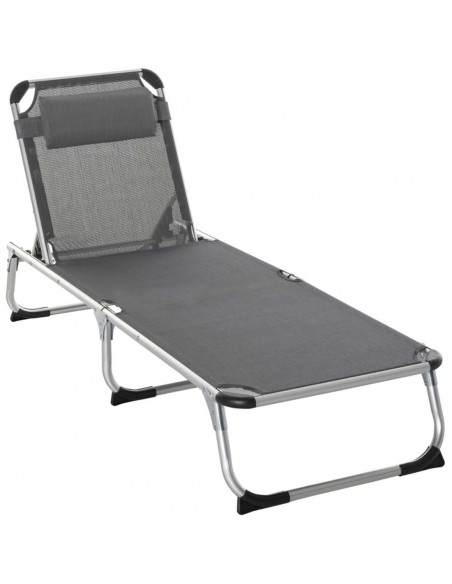 Outsunny Foldable Reclining Sun Lounger with Pillow 5-Level Adjustable Back, Grey - pic 14472 | FastDaddyshop