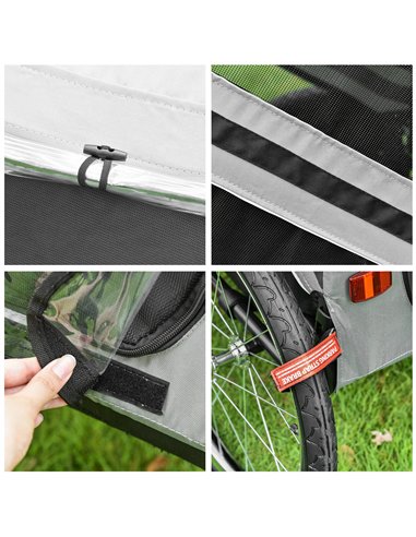 PawHut 2-In-1 Pet Bike Trailer Dog Stroller Pushchair with Universal Wheel Reflector Flag Grey